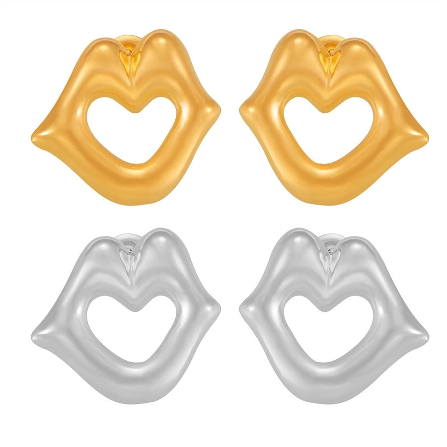 1 Pair Basic Commute Lips Solid Color Hollow Out 304 Stainless Steel 14K Gold Plated Ear Studs