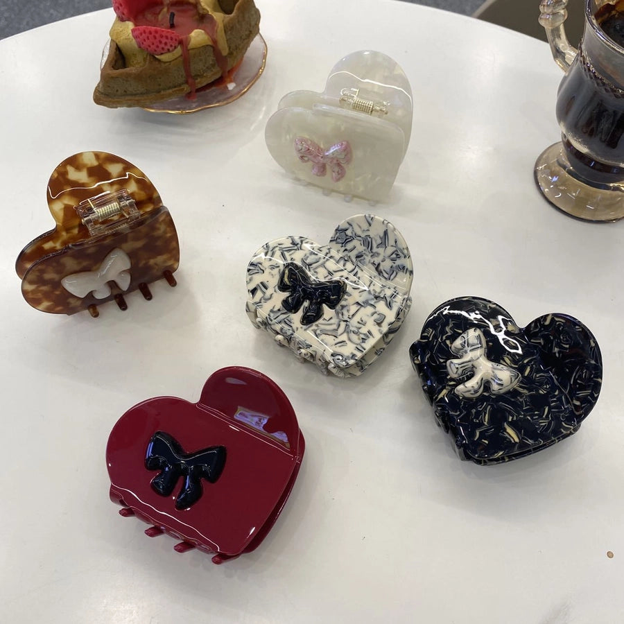 Women's Simple Style Heart Shape Bow Knot Acetic acid sheets Hair Claws