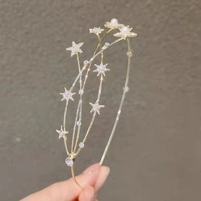 modern style sweet star plaid alloy rhinestone hair band