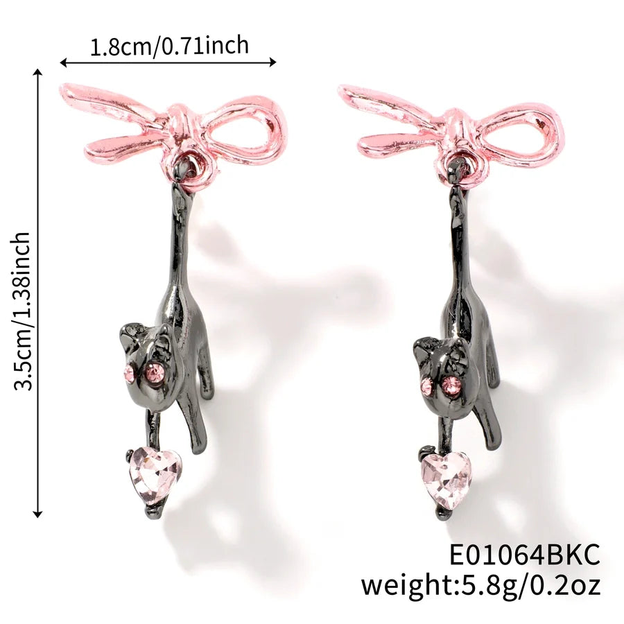 1 Pair Elegant Glam Shiny Cat Inlay Copper Zircon K Gold Plated Rhodium Plated Earrings