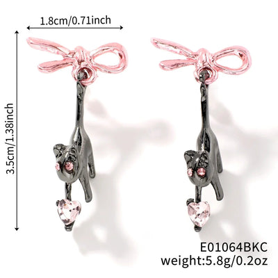 1 Pair Elegant Glam Shiny Cat Inlay Copper Zircon K Gold Plated Rhodium Plated Earrings
