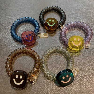 Korean New Acetic Acid Jelly Square Smile Phone Line Hair Ring Dopamine Girl Hair Rope Women