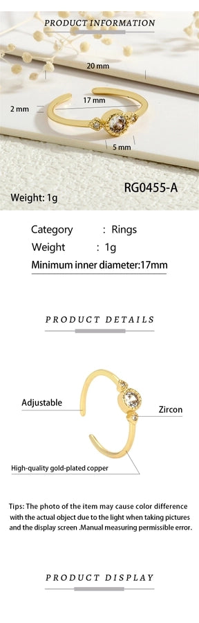 Copper Inlay Geometric Solid Color Zircon Open Rings