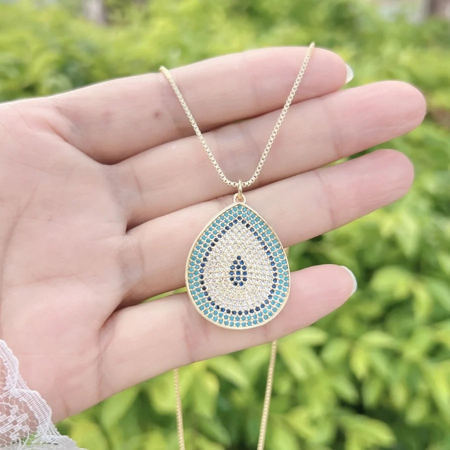 Copper box chain Heart Shape Eye Zircon Pendant Necklace