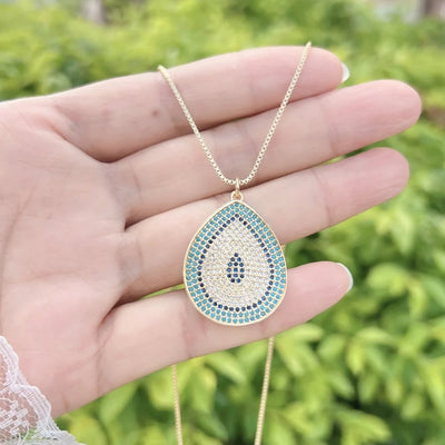 Copper box chain Heart Shape Eye Zircon Pendant Necklace