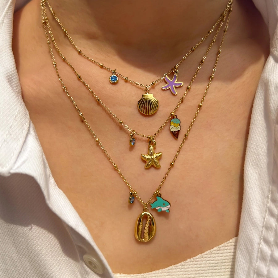 Jewelry Marine Style Starfish Mermaid Shell Titanium Steel Pendant Necklace