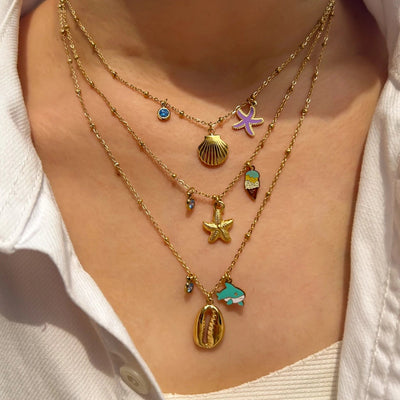 Jewelry Marine Style Starfish Mermaid Shell Titanium Steel Pendant Necklace