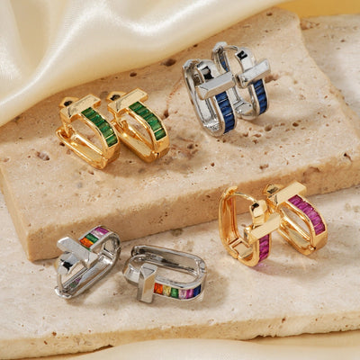 1 Pair Elegant Simple Style Shiny Geometric Inlay Copper Glass K Gold Plated Rhodium Plated Ear clip