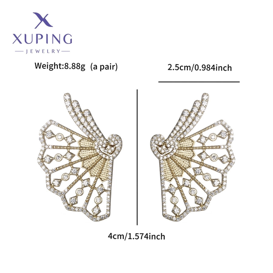 1 Pair XUPING Sweet Artistic Sector Plating Copper Artificial Gemstones 18K Gold Plated Ear Studs