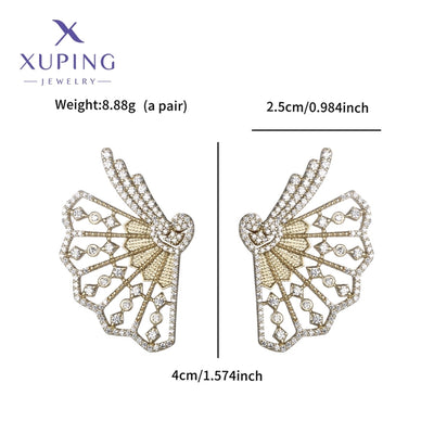 1 Pair XUPING Sweet Artistic Sector Plating Copper Artificial Gemstones 18K Gold Plated Ear Studs