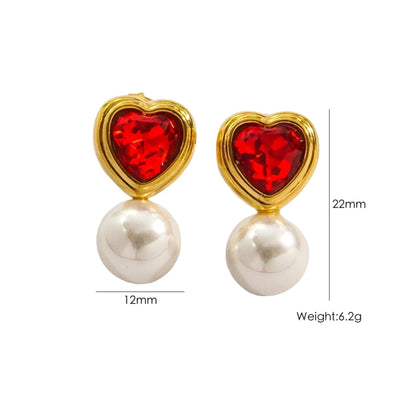 1 Pair IG Style Streetwear Heart Shape Inlay 304 Stainless Steel Rhinestones 14K Gold Plated Drop Earrings