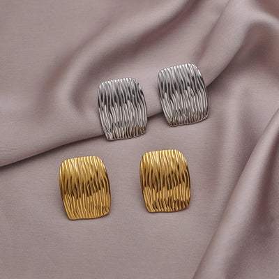 1 Pair Elegant Geometric Pleated 304 Stainless Steel Ear Studs