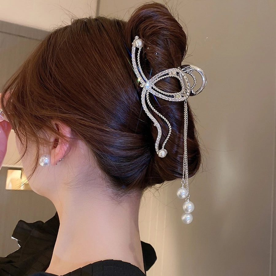 elegant classic style geometric alloy plating hollow out inlay pearl zircon hair claws