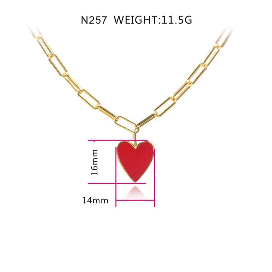 Copper Paperclip Chain Enamel Heart Shape Pendant Necklace