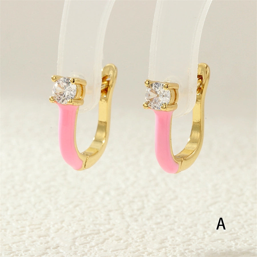 1 Pair Simple Style Classic Style Geometric Enamel Copper Zircon Earrings