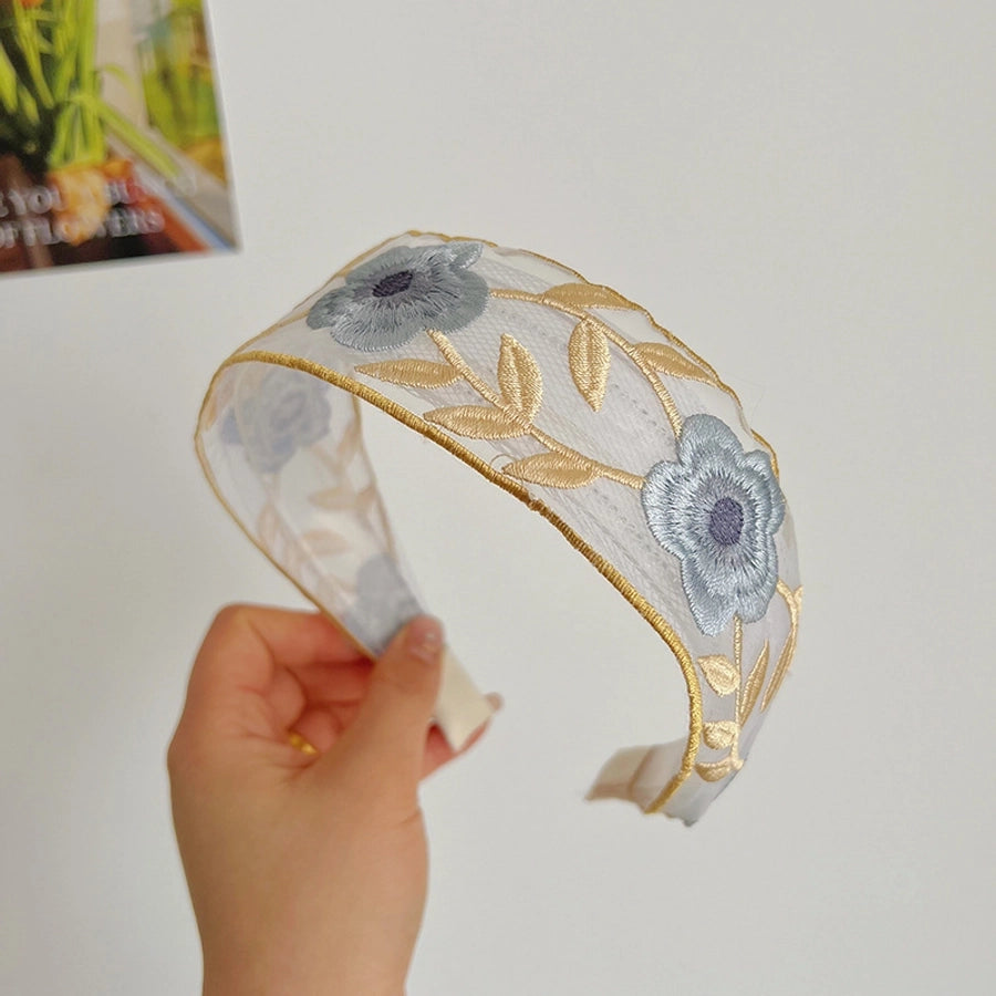 New Ethnic Style Cotton and Linen Embroidery Floral New Chinese Style Hairband Bow Hairpin Headband Wide-brimmed Hair Accessories for Women