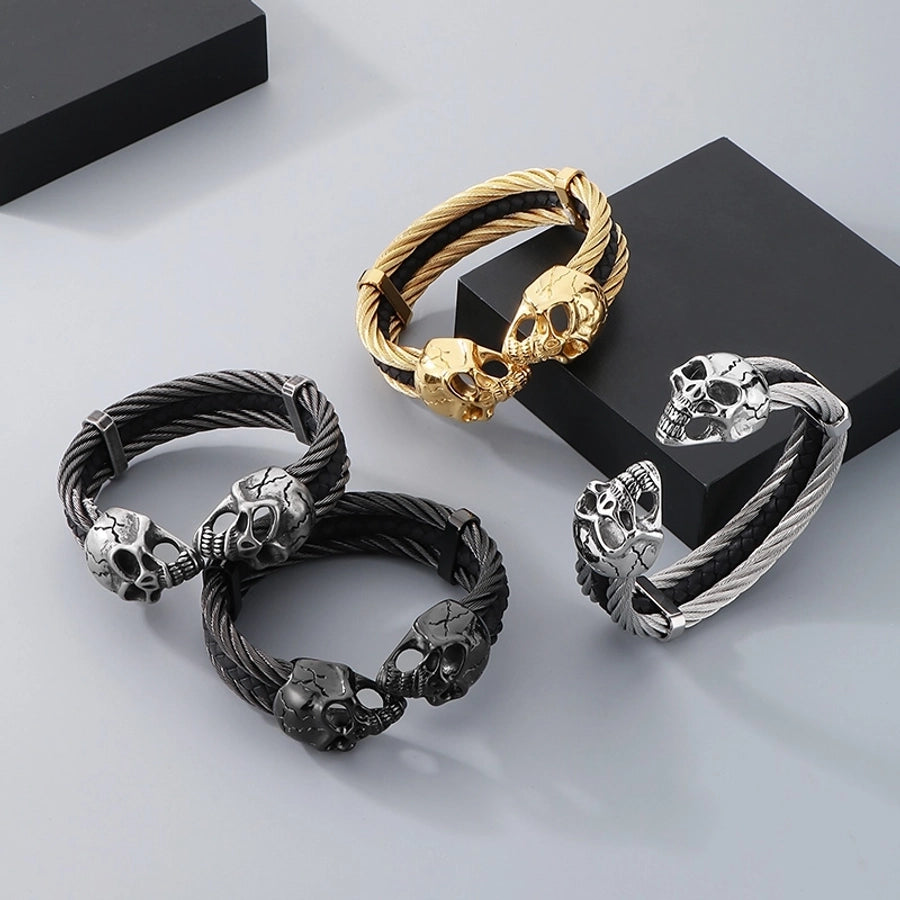 Business Lion's head Wolf Head Skull 304 Stainless Steel 18K Gold Plated Men's Bangle