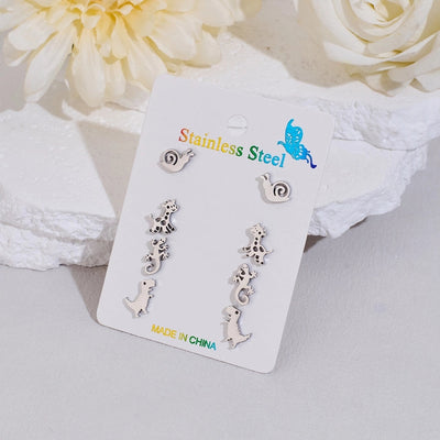 4 Pairs Cute Sweet Commute Animal Dinosaur Deer Polishing Hollow Out 304 Stainless Steel 18K Gold Plated Ear Studs