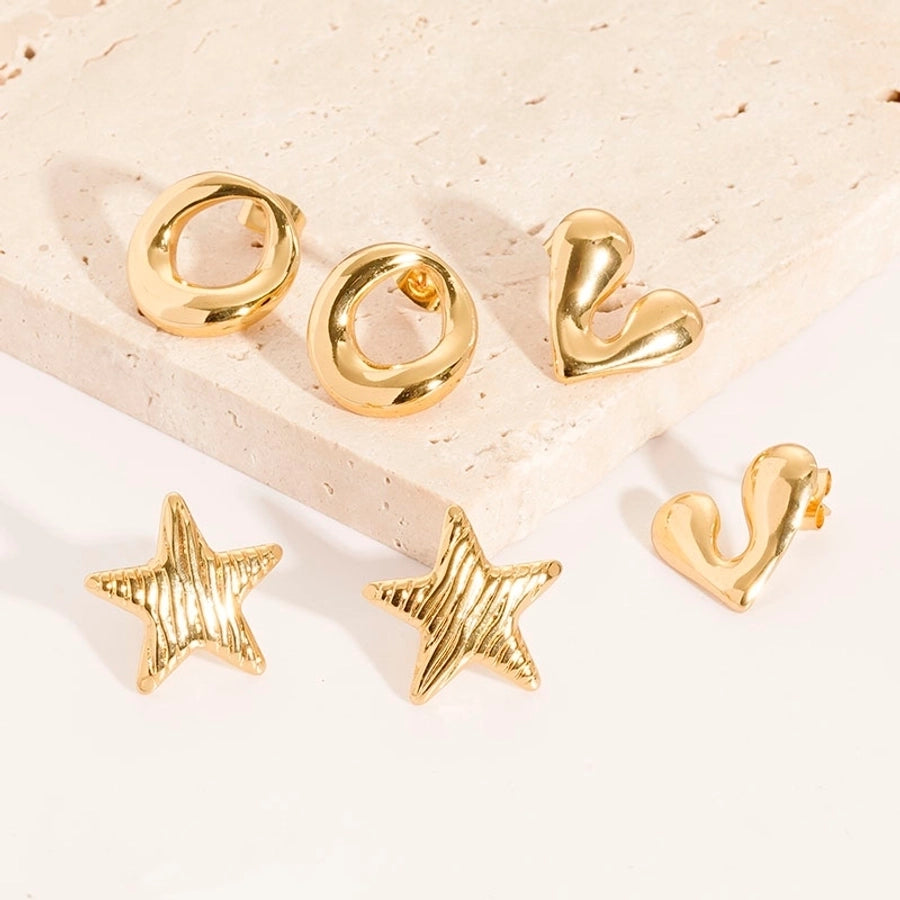 1 Pair Casual French Style Pentagram Round Heart Shape 304 Stainless Steel 18K Gold Plated Ear Studs