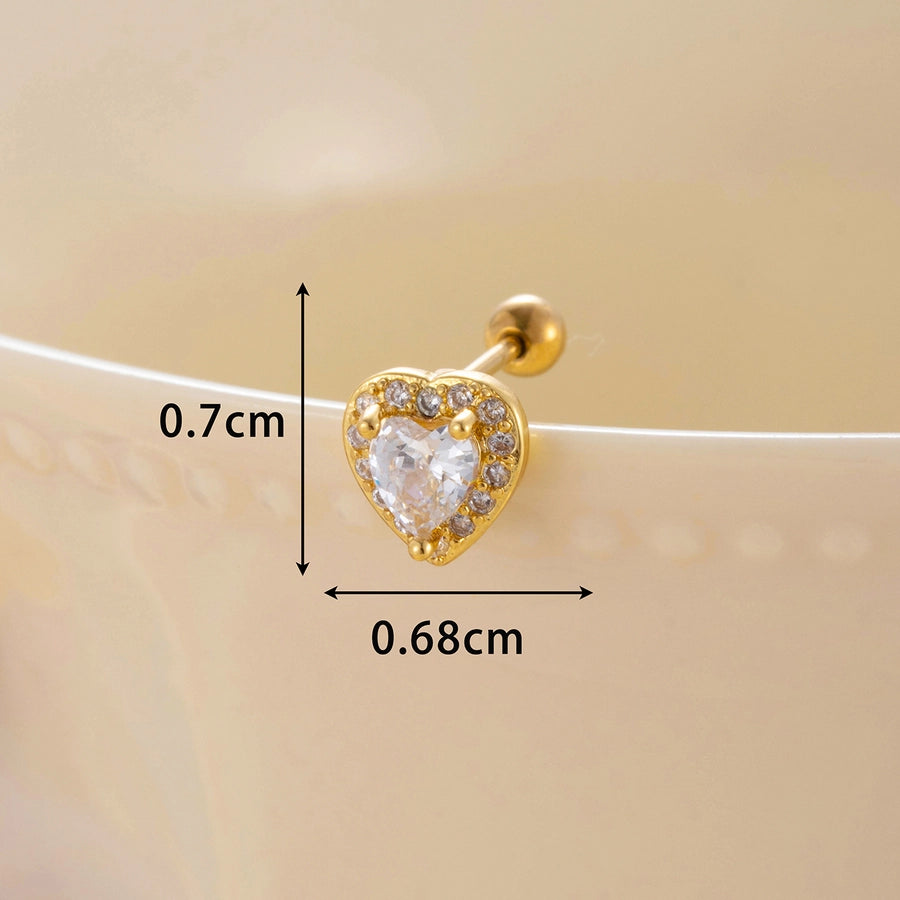 1 Piece Classic Style Heart Shape Inlay Copper Zircon Ear Studs