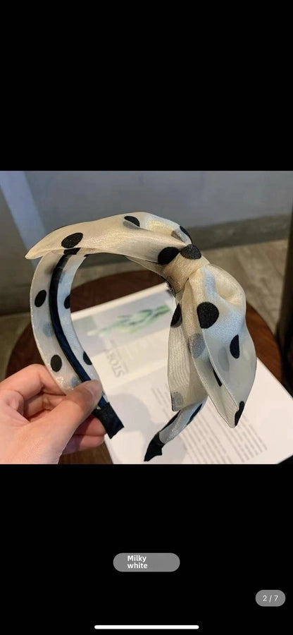 Elegant niche polka dot bow headband female versatile internet celebrity  outing hair band Sweet wide-brimmed simple headband