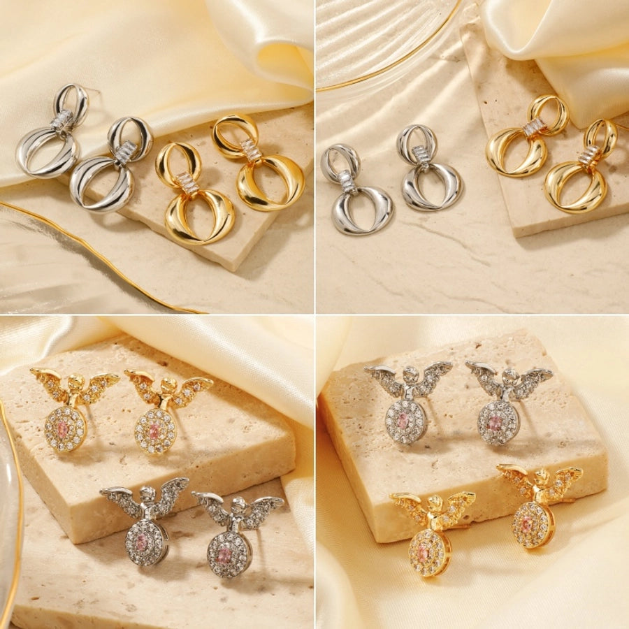 1 Pair Elegant Glam Shiny Geometric Inlay Copper Zircon K Gold Plated Rhodium Plated Drop Earrings