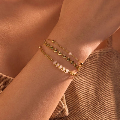 Simple Style Solid Color 304 Stainless Steel natural stone 18K Gold Plated cable chain Bracelets In Bulk