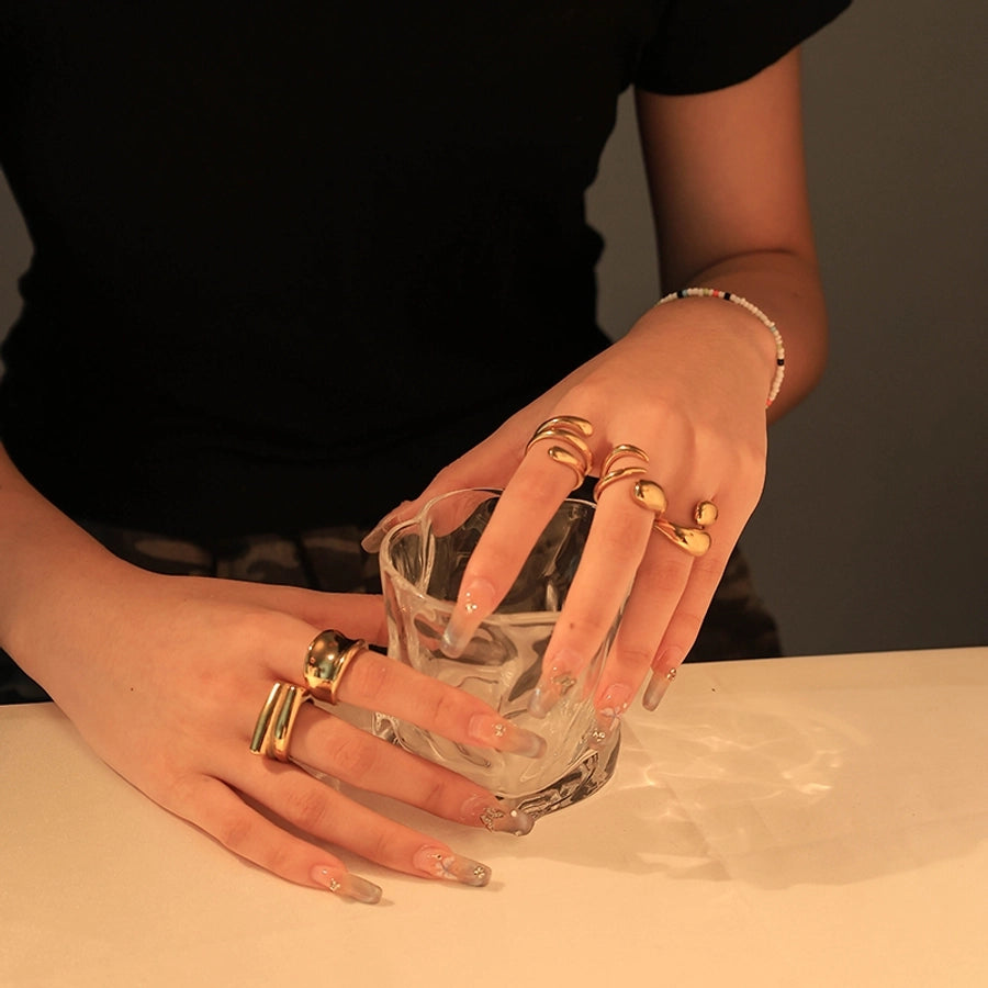 Jewelry Casual Basic Simple Style Asymmetrical Solid Color 304 Stainless Steel 14K Gold Plated Plating Rings