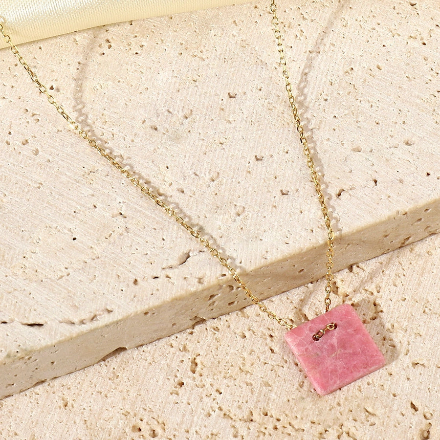 Jewelry Vintage Style French Style Simple Style Geometric Titanium Steel Natural Stone 14K Gold Plated Plating Pendant Necklace