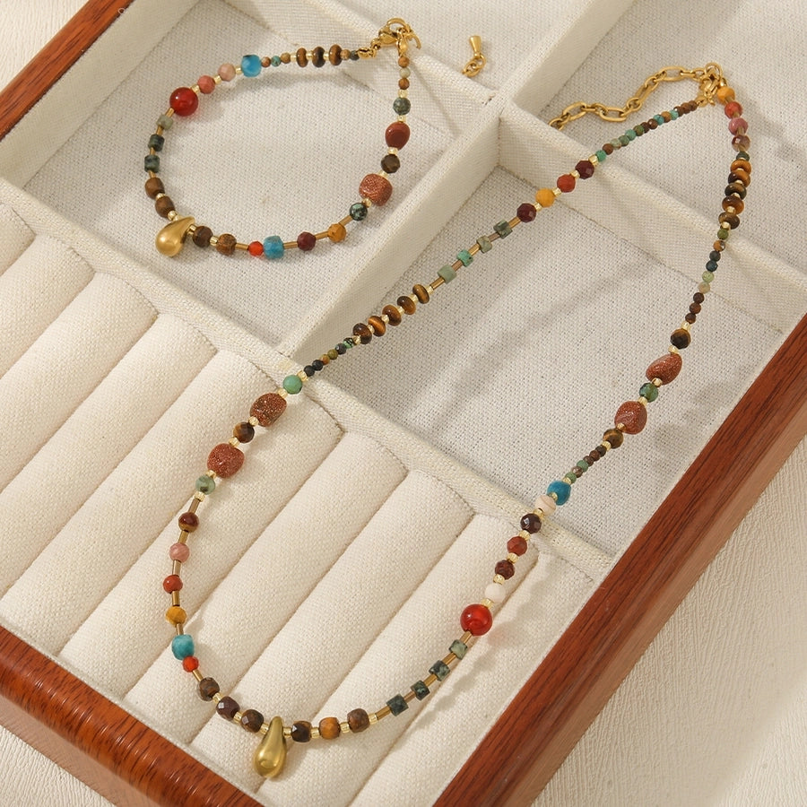 Retro Bohemian Irregular Geometric natural stone Tiger Eye Bracelets Necklace In Bulk