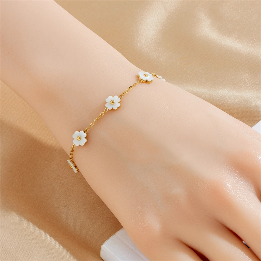 Vintage Style Flower 304 Stainless Steel White shell Bracelets In Bulk