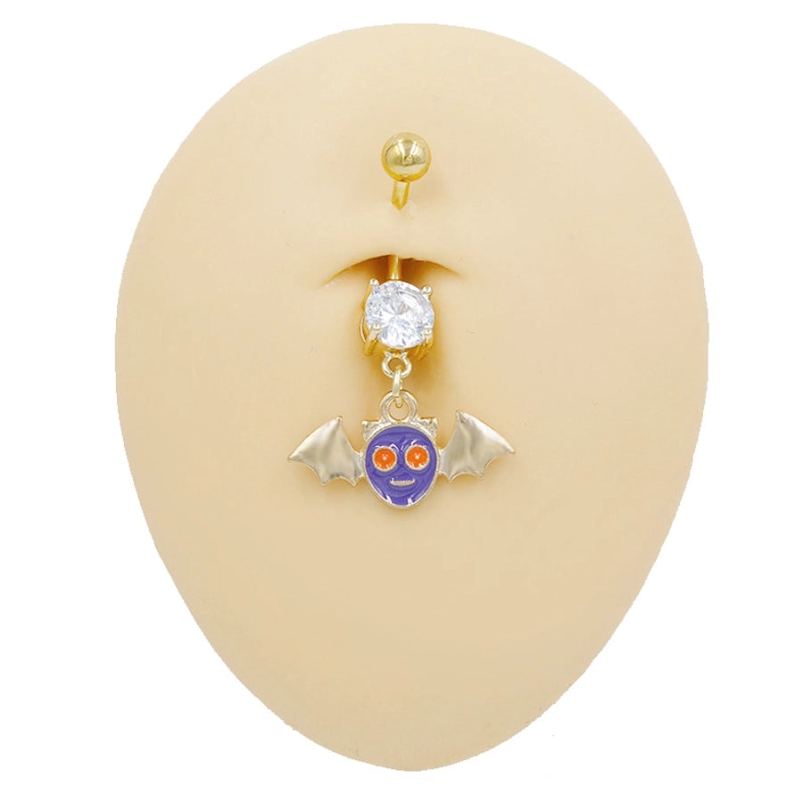 1 Piece Belly Rings Rock Punk Pumpkin Bat Skull 316 Stainless Steel  Alloy Epoxy Inlay Rhinestones Zircon Gold Plated