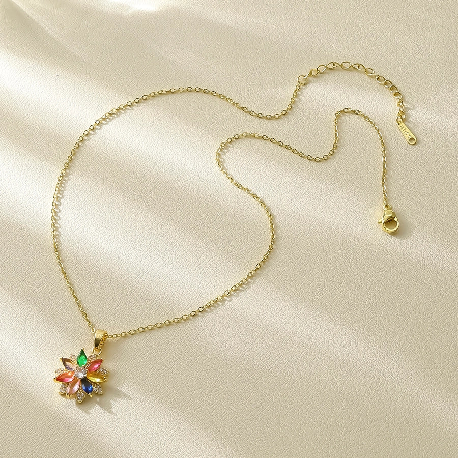 Jewelry Elegant Shiny Flower 304 Stainless Steel Zircon 18K Gold Plated Inlay Pendant Necklace