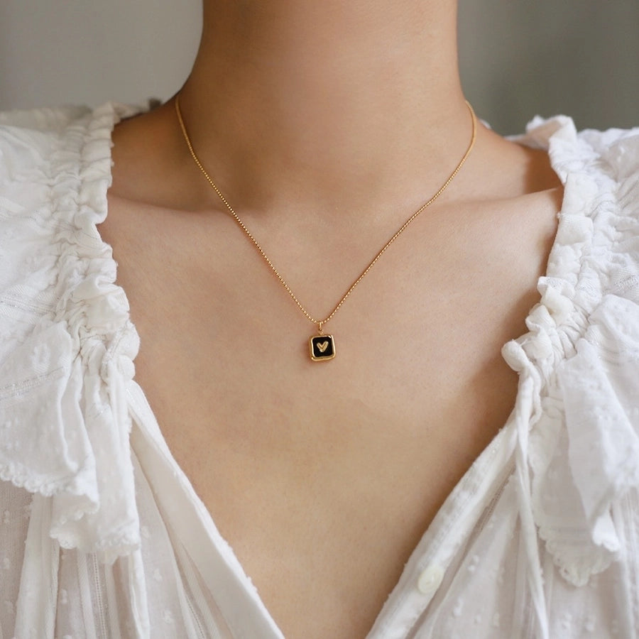 Jewelry IG Style Square Heart Shape 304 Stainless Steel 18K Gold Plated Enamel Pendant Necklace