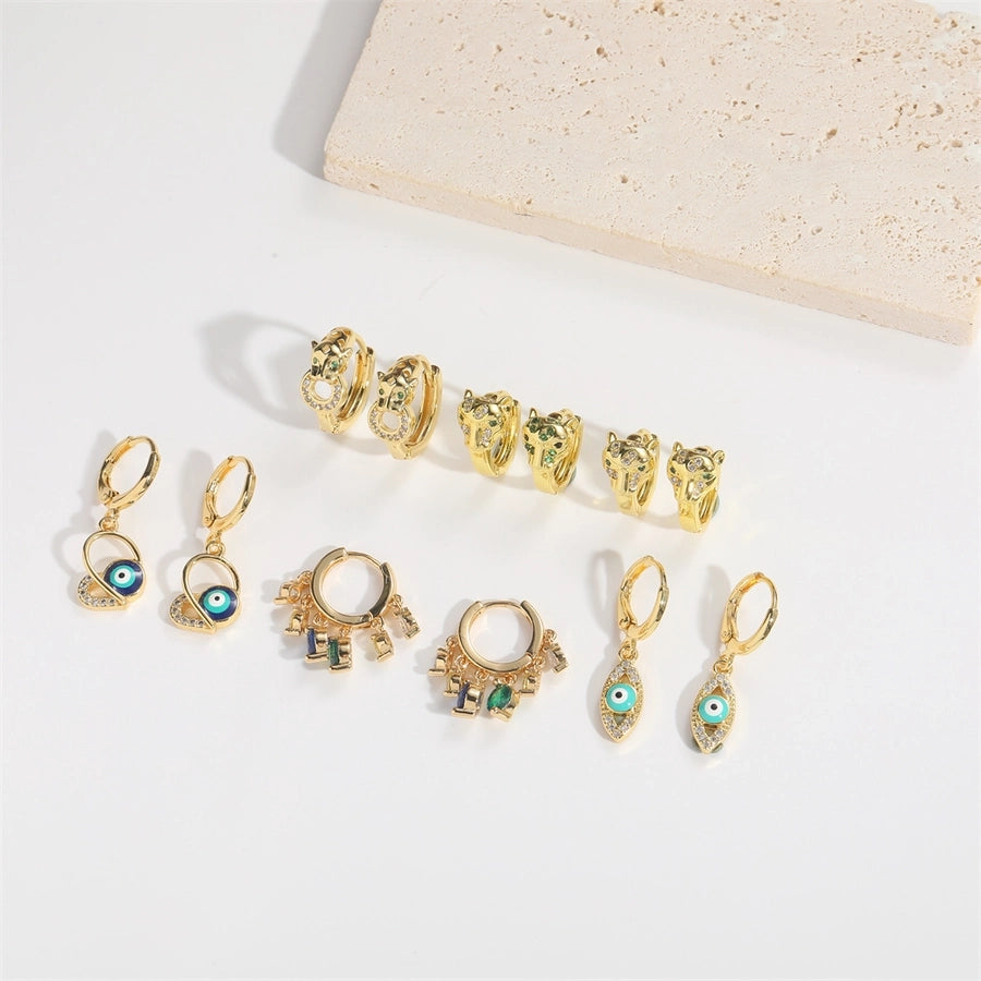 1 Pair Elegant Simple Style Commute Animal Devil's Eye Enamel Inlay Copper Zircon 14K Gold Plated Drop Earrings Earrings
