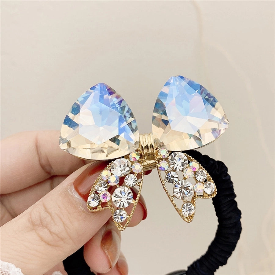 simple style bow knot alloy inlaid crystal hair tie