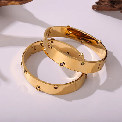 Elegant Glam Round 304 Stainless Steel 18K Gold Plated Zircon Bangle In Bulk