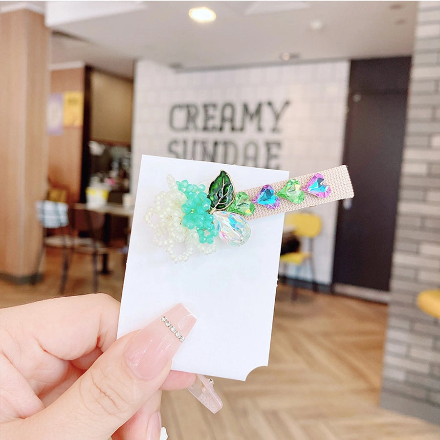 ig style sweet leaves flower artificial crystal alloy beaded inlay rhinestones hair clip