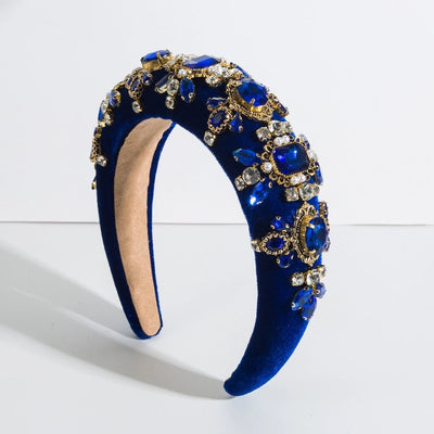 glam shiny flower cloth lace inlay rhinestones pearl hair band