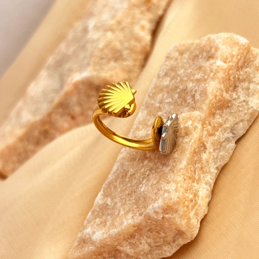 Jewelry Marine Style Shell 201 Stainless Steel 18K Gold Plated Hollow Out Open Rings
