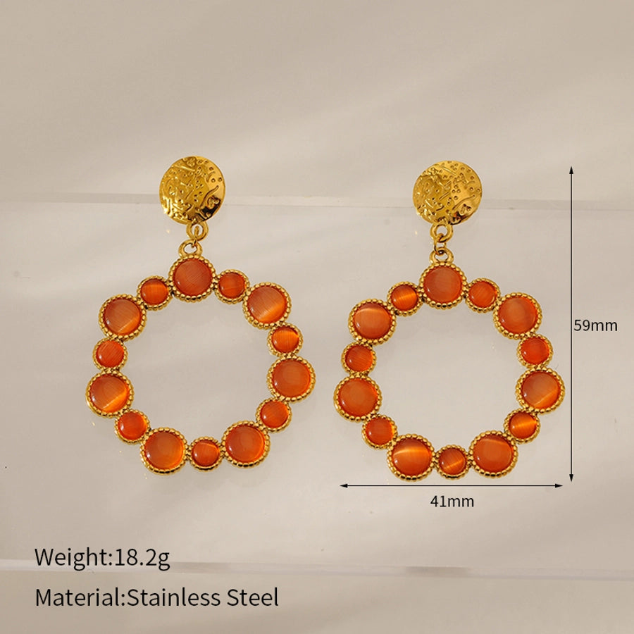 1 Pair Elegant Vintage Style Round 304 Stainless Steel Opal 18K Gold Plated Drop Earrings