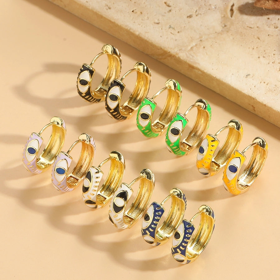 1 Pair Elegant Simple Style Commute Devil's Eye Enamel Copper 14K Gold Plated Earrings
