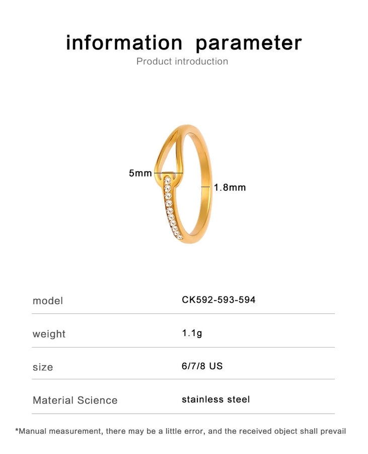 Jewelry Simple Style Commute Water Droplets Solid Color 304 Stainless Steel Rhinestones 18K Gold Plated Round Inlay Rings