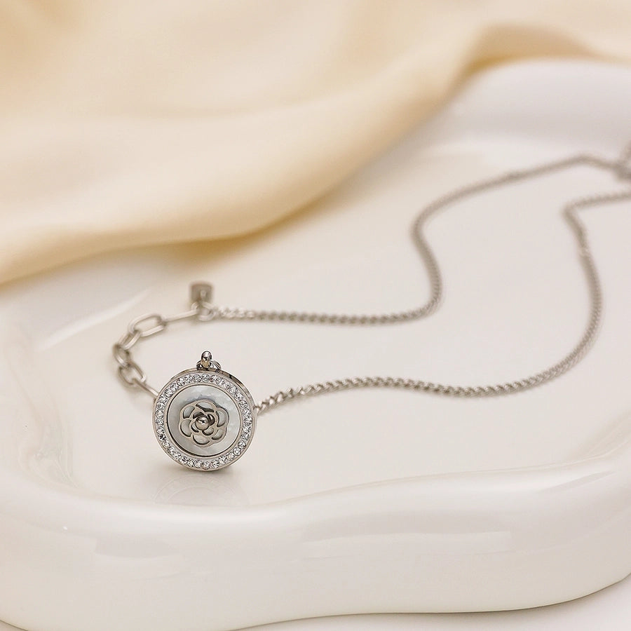 Jewelry Elegant Lady Simple Style Floral 304 Stainless Steel Pendant Necklace