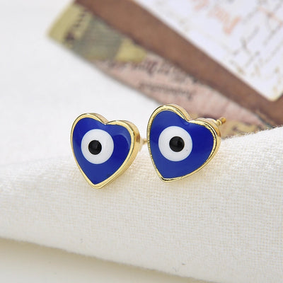 Copper Plating 18K Color-Retaining Dripping Glossy Heart Shape Eye Ear Studs Earrings