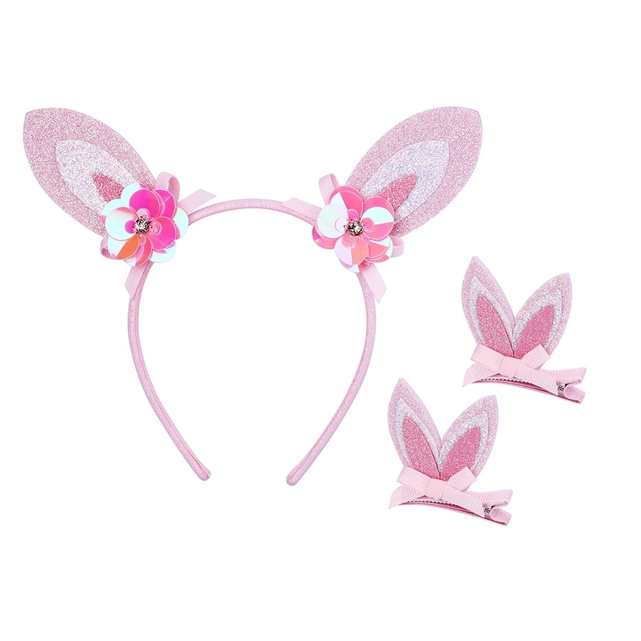 Girl'S Cute Romantic Sweet Bunny Ears Flower Bow Knot Cloth Handmade Hair Clip Hair Band