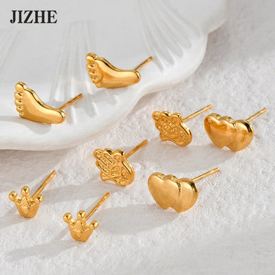 1 Pair Casual Simple Style Streetwear Heart Shape Crown Plating 304 Stainless Steel Ear Studs