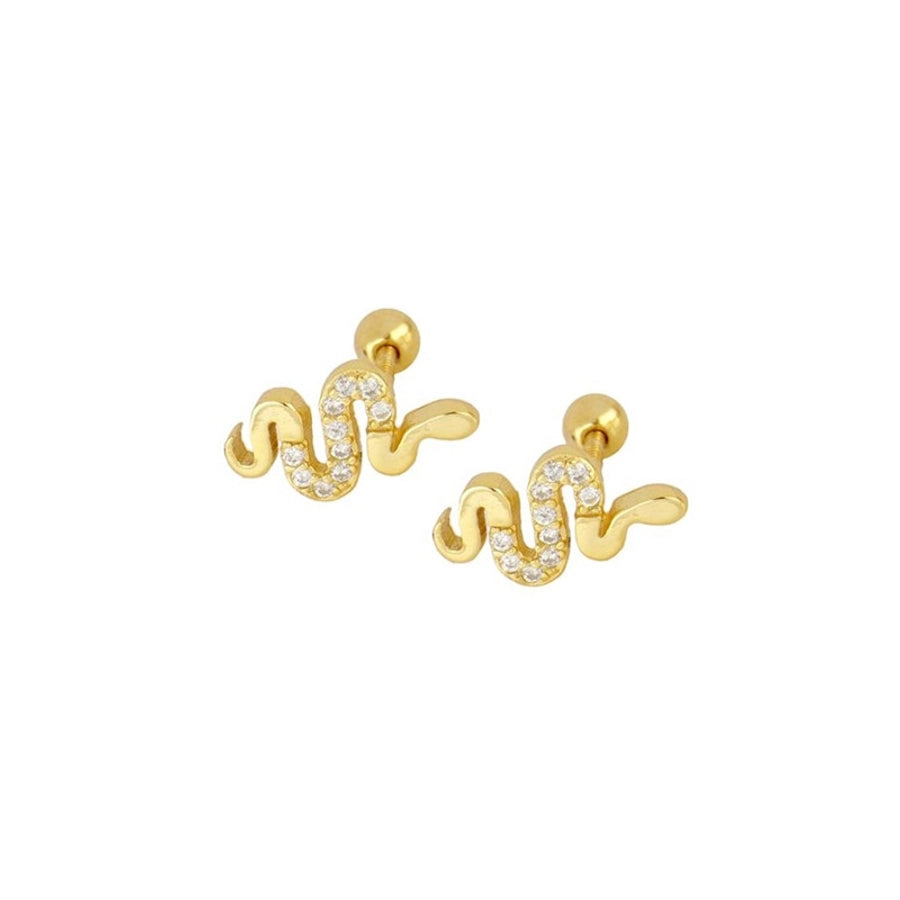 1 Pair Casual Simple Style Snake Copper Zircon 24K Gold Plated Ear Studs
