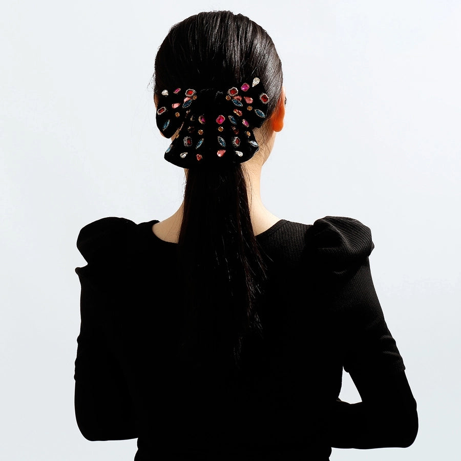 fashion bow knot alloy corduroy inlay artificial pearls rhinestones hair clip 1 piece