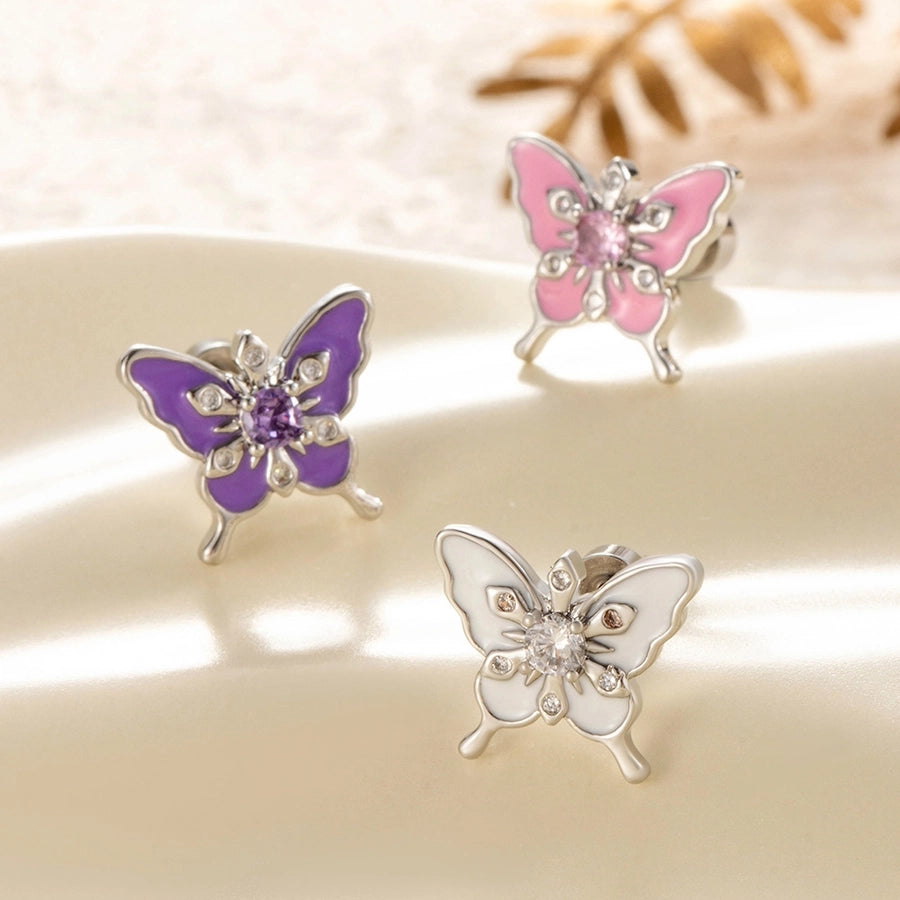 1 Piece Casual Korean Style Butterfly Copper Zircon Ear Studs